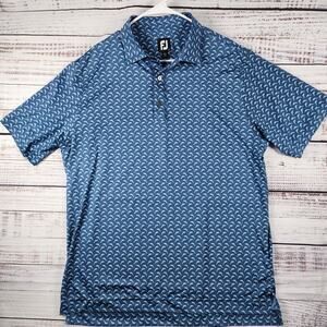 FootJoy Golf Polo Shirt Mens Large Blue Stretch Lisle Dolphins Print ProDry
